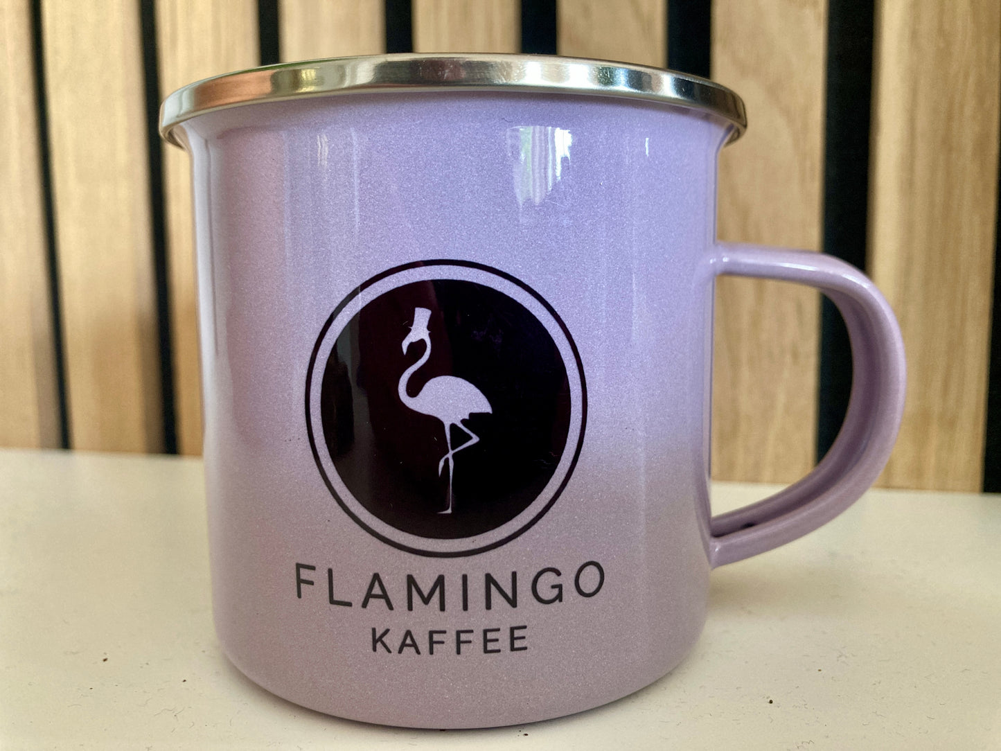 Flamingo Emaille Kaffeetasse
